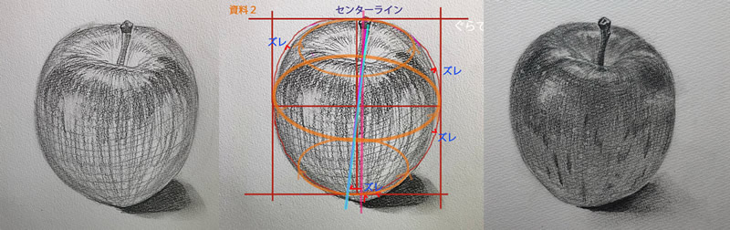 受講生デッサン添削 たった１回の復習添削でリンゴがここまで上達しました ピリカアートスクール