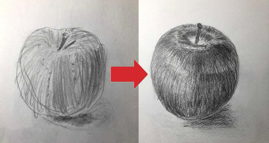 【ピリカアートスクール】リンゴのデッサン　添削アドバイス
